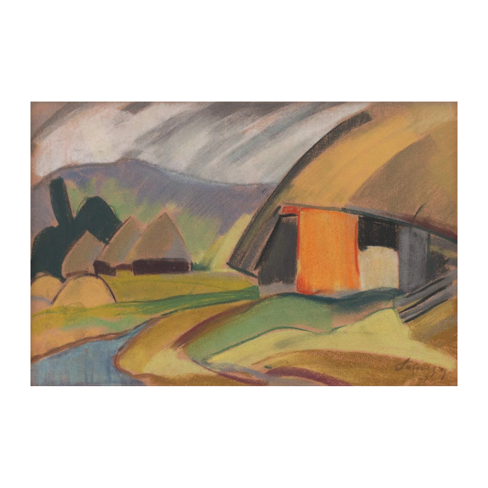 Pastel Landscape Village Wall Art - Cozy Home Decor