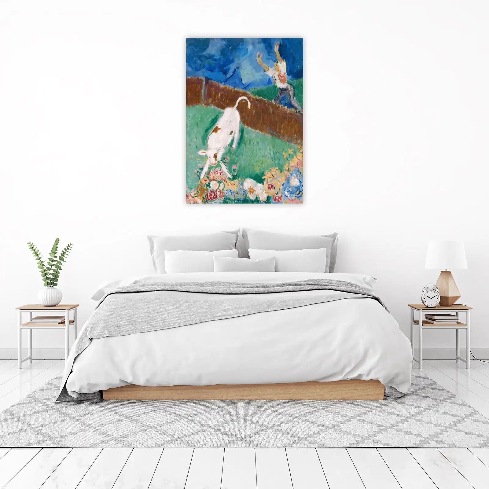 Vibrant Farm Scene Cow & Figure Wall Art