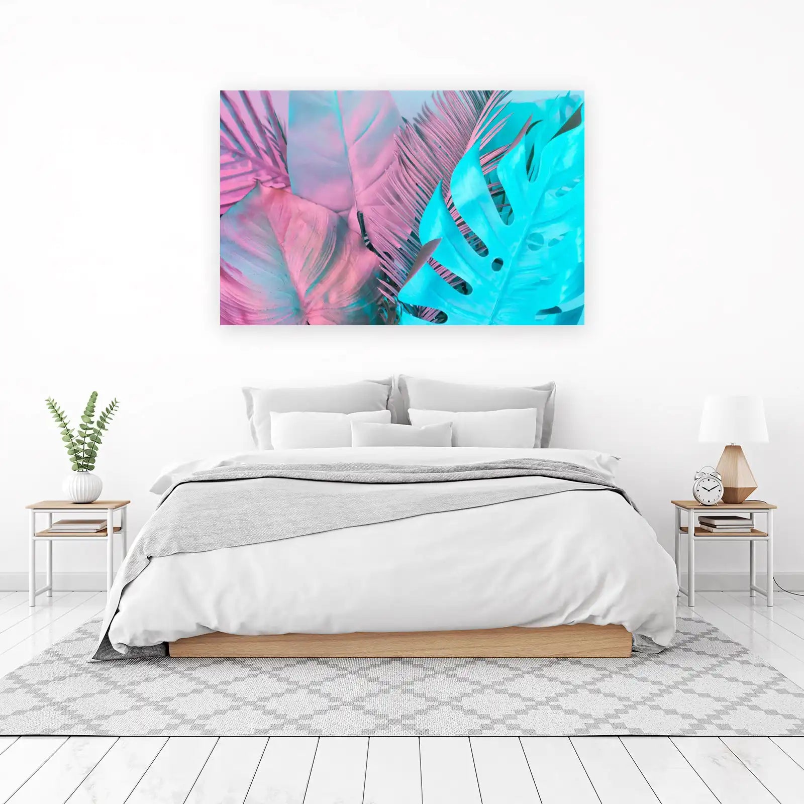 Vibrant Tropical Leaves Neon Aura Wall Art