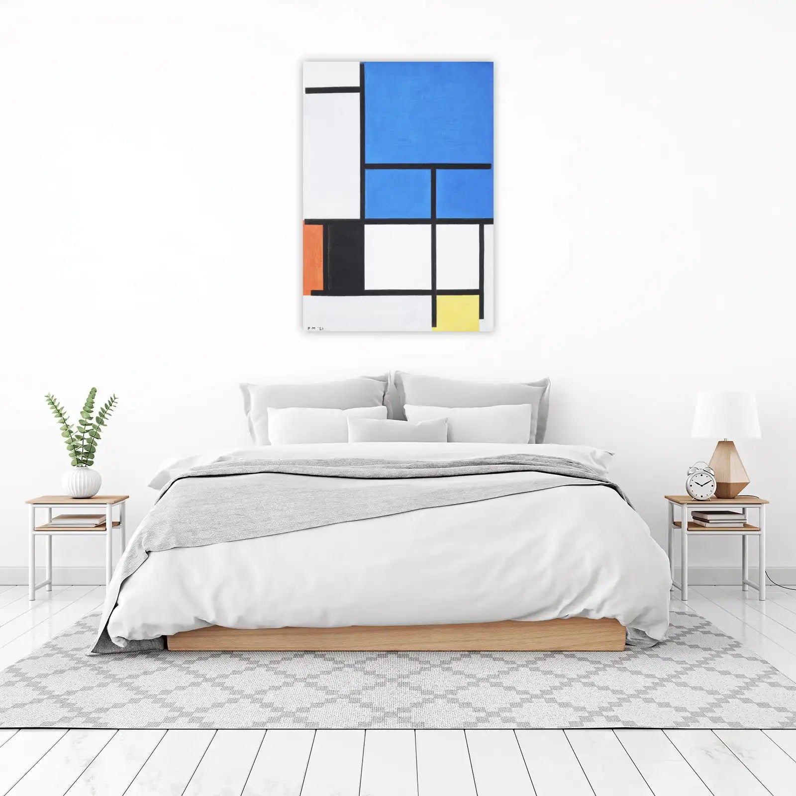 Modern Geometric Abstract Blue Orange Wall Art