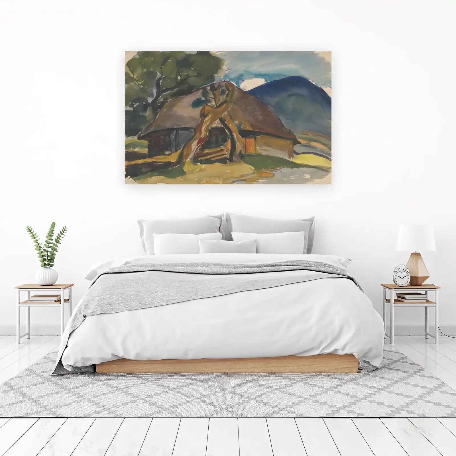 Rustic Mountain Cabin Watercolor Wall Art