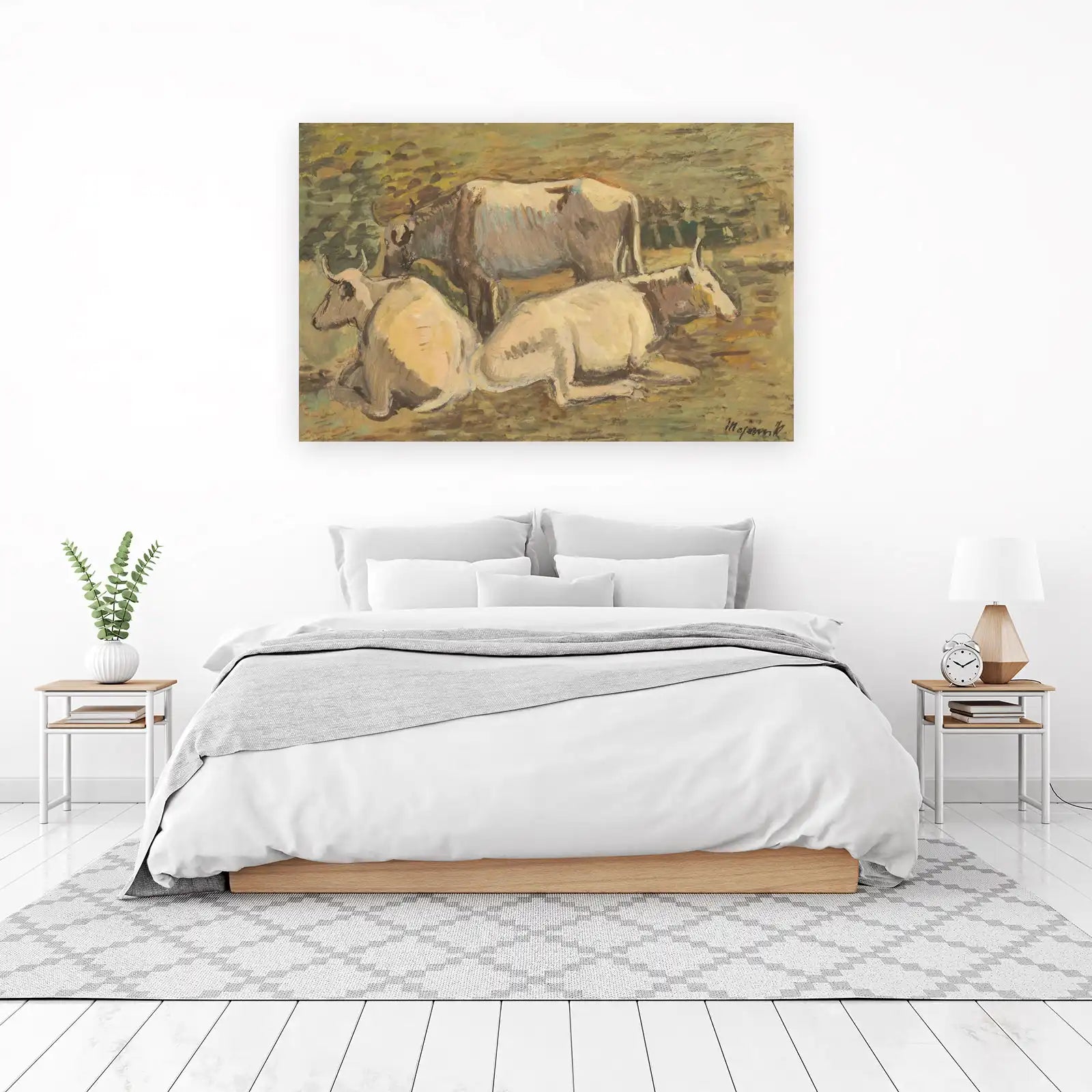 Serene Cows Resting: Rustic Farm Animal Wall Art