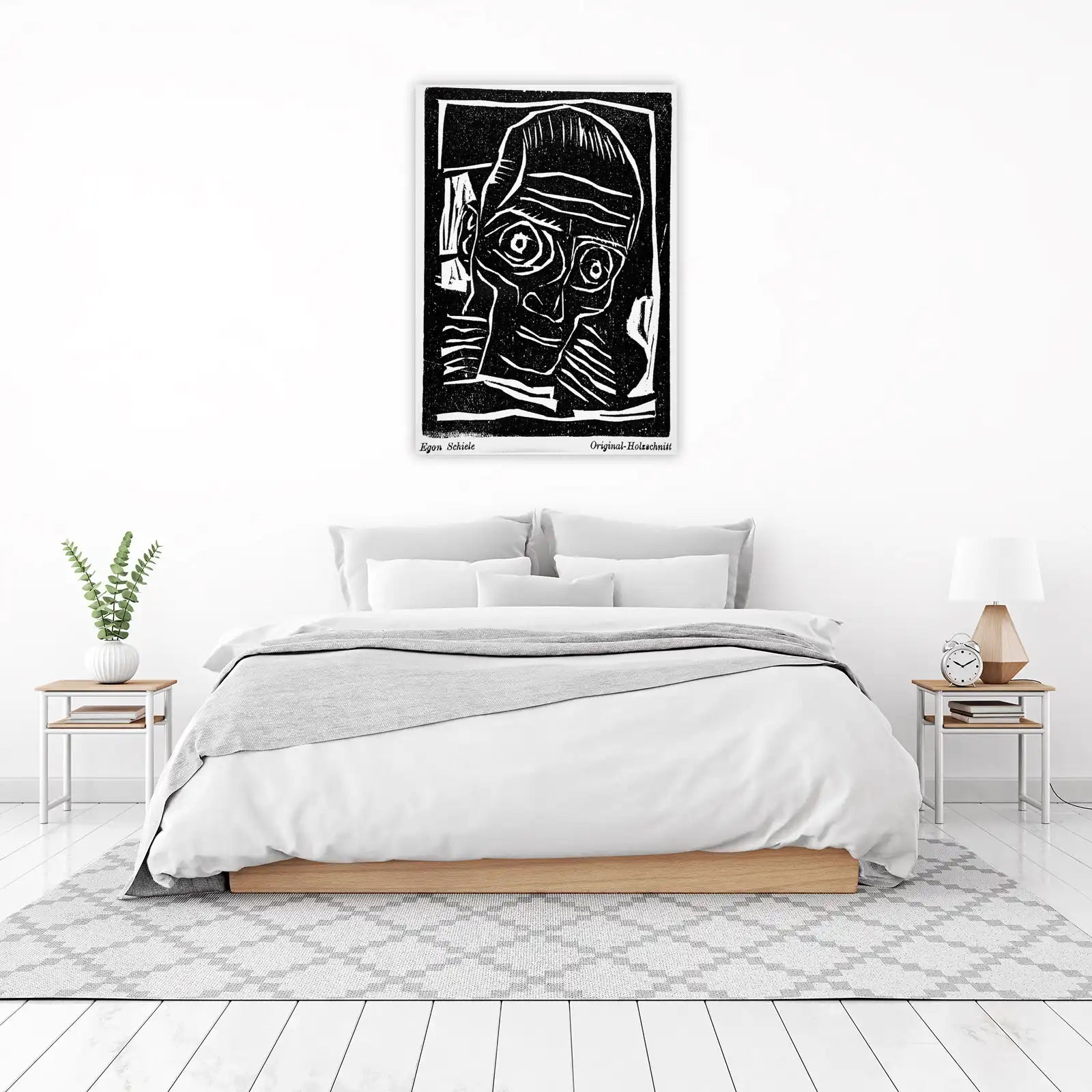 Egon Schiele Portrait Expressive B&W Wall Art