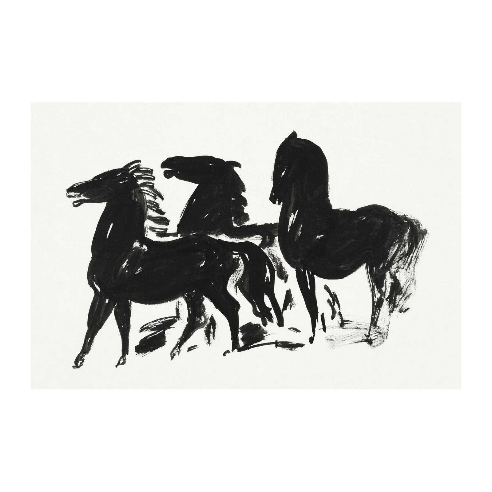 Majestic Black Horses Bold Ink Wall Art