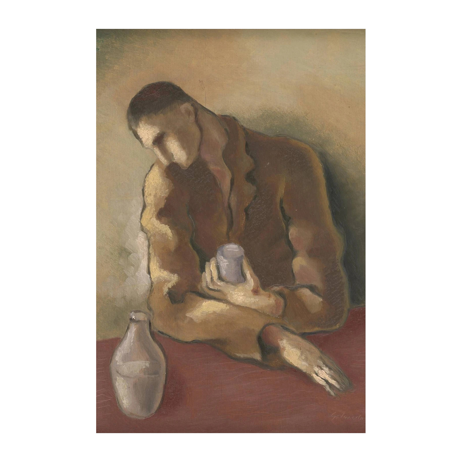 Somber Solitude Figure with Bottle Wall Art