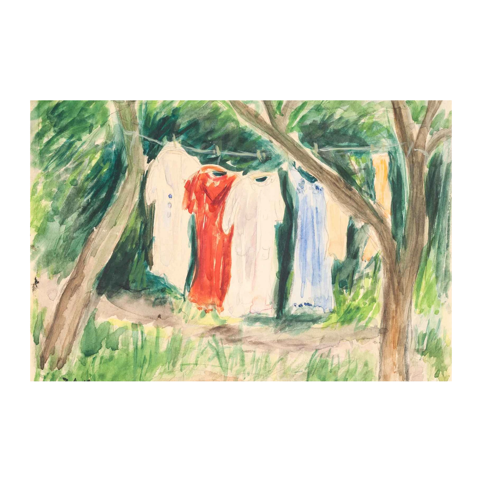 Laundry Day Serenity Watercolor Wall Art
