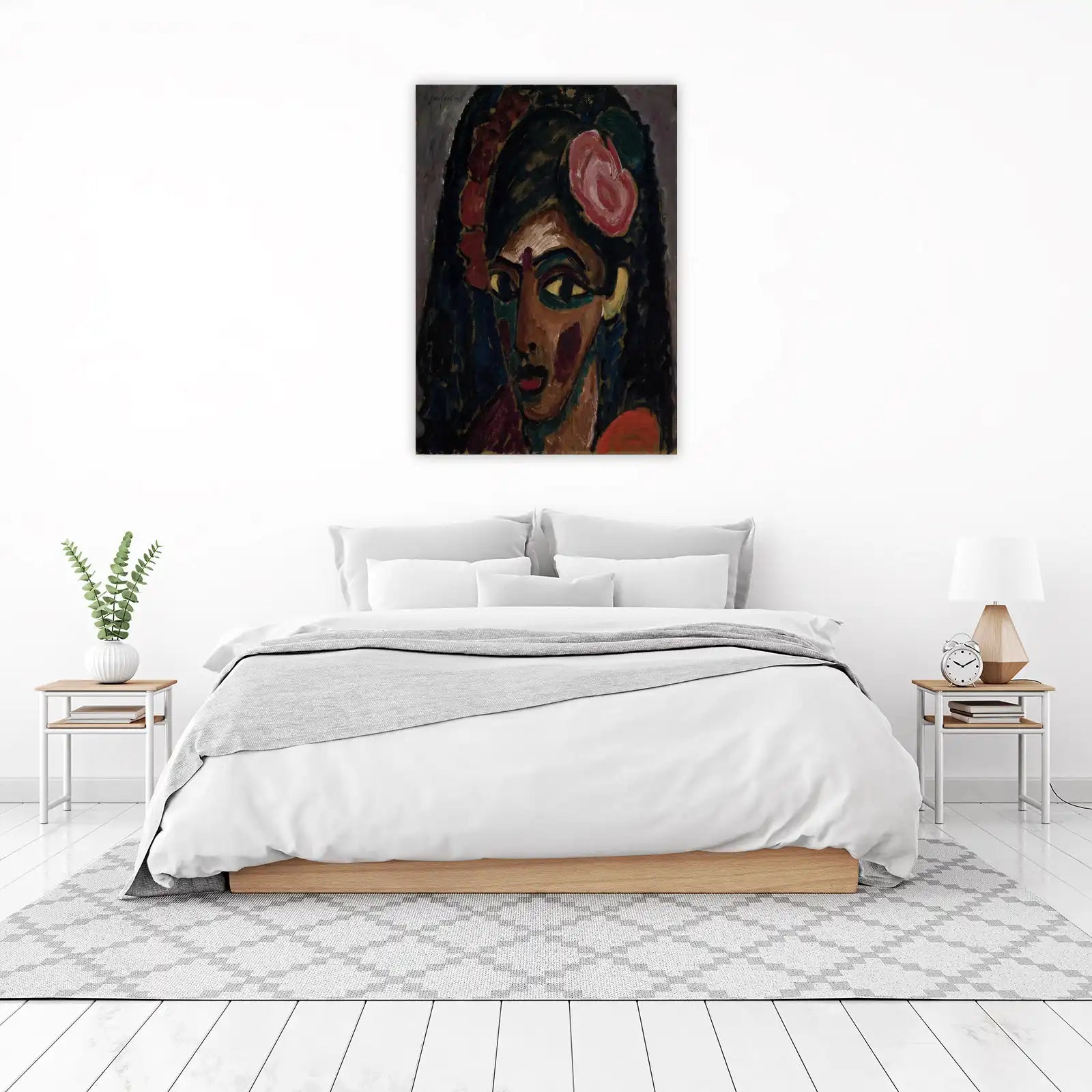 Expressive Portrait with Rose Wall Art