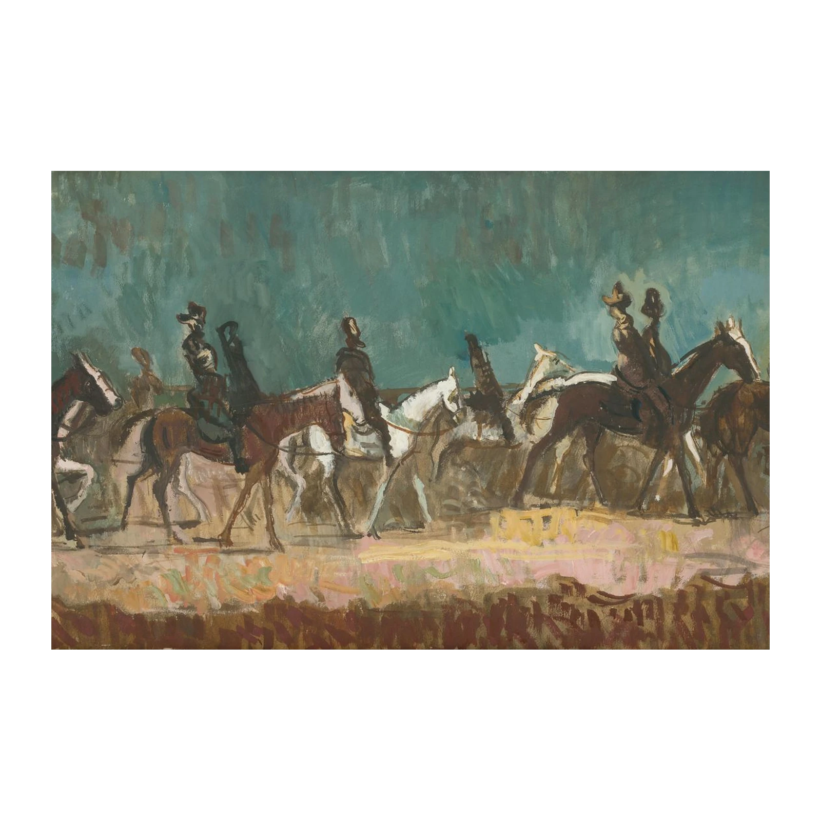 Equestrian Procession Expressive Horse Riding Wall Art