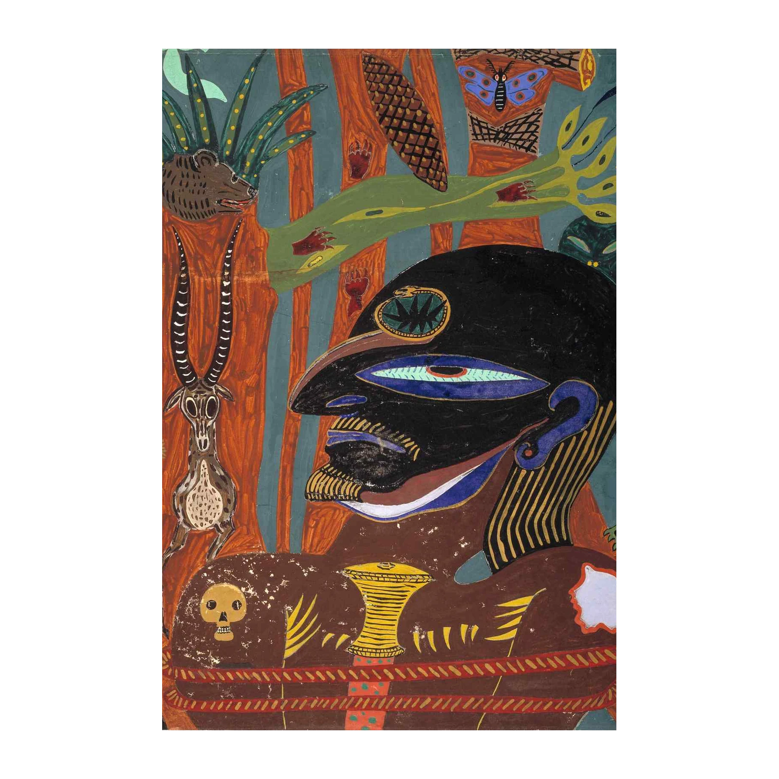 Vibrant Abstract Portrait with Animals Wall Art