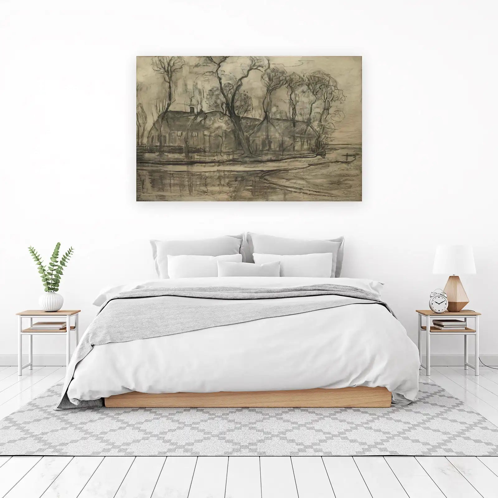 Rustic Farmhouse Landscape Charcoal Wall Art