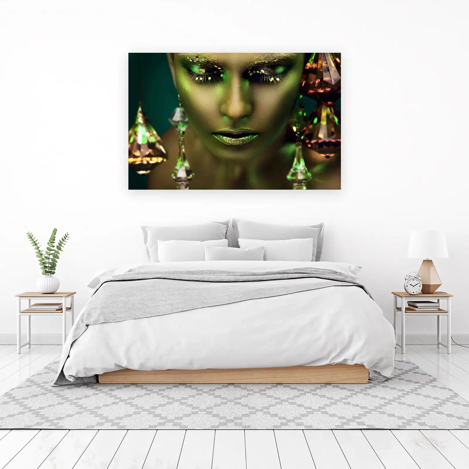 Mystic Emerald Glamour Face Wall Art
