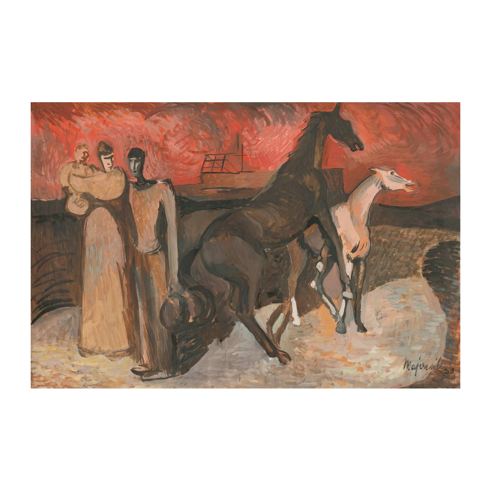 Dramatic Horses & Figures Expressionist Wall Art
