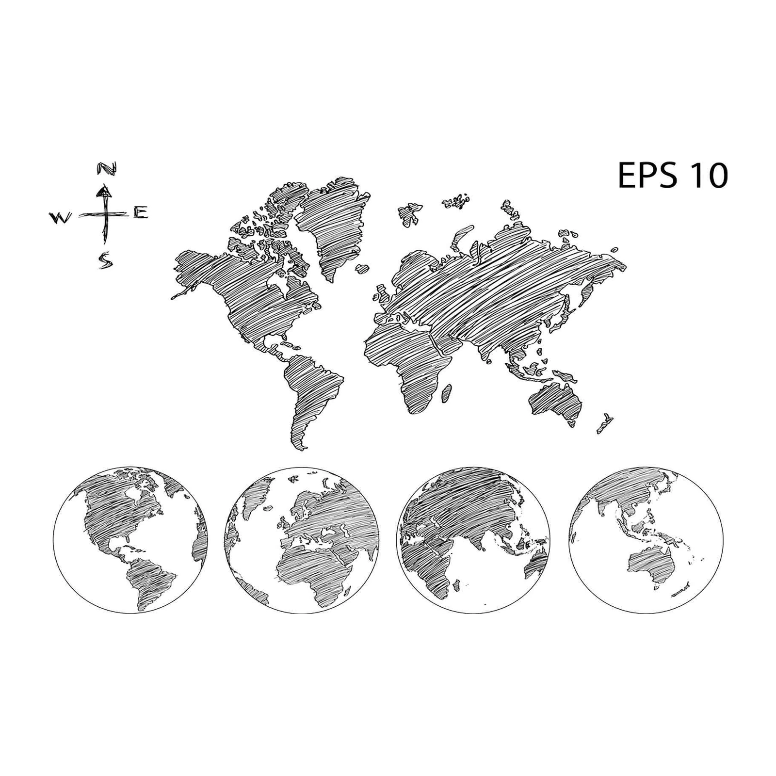Hand-Drawn World Map & Globe Sketch Wall Art