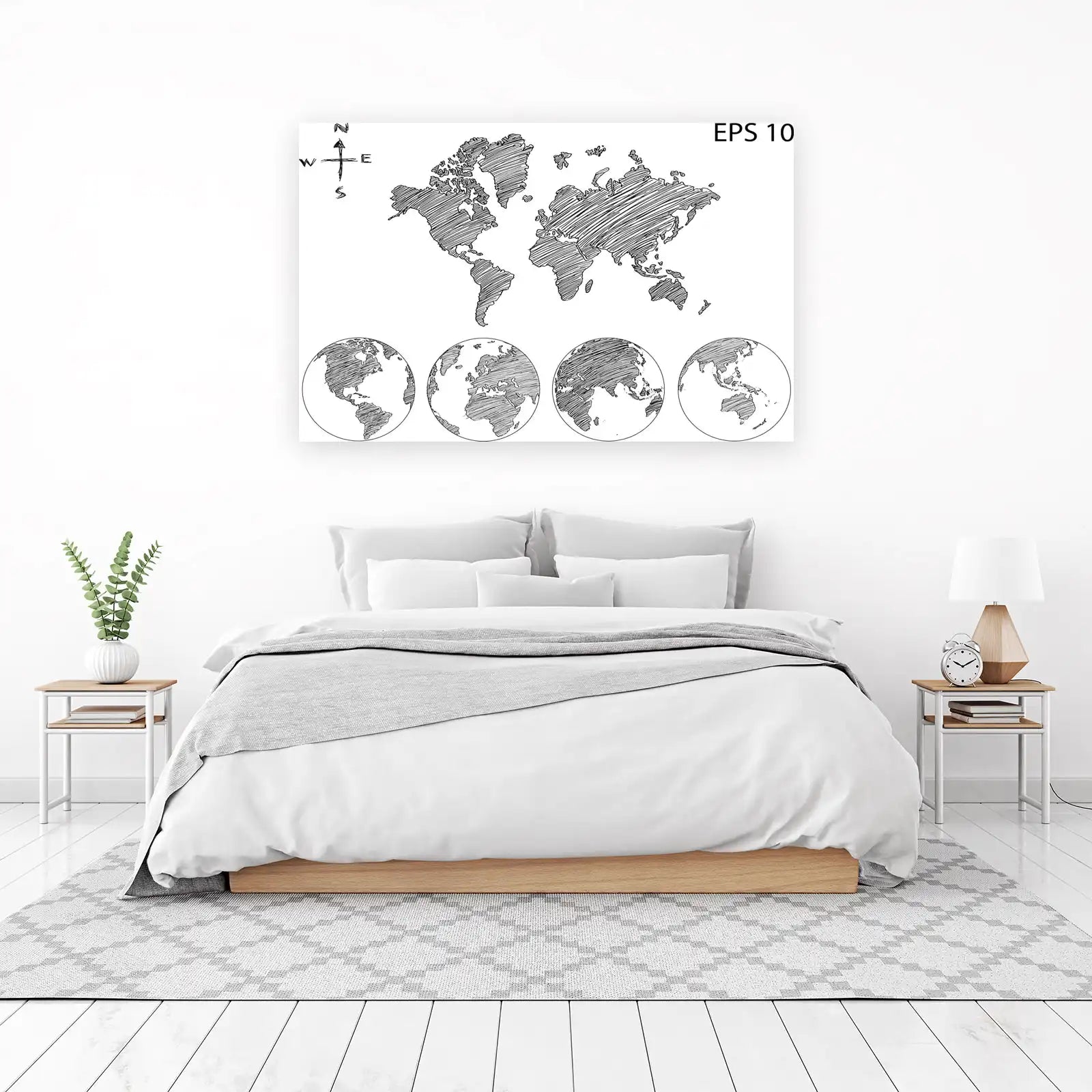 Hand-Drawn World Map & Globe Sketch Wall Art