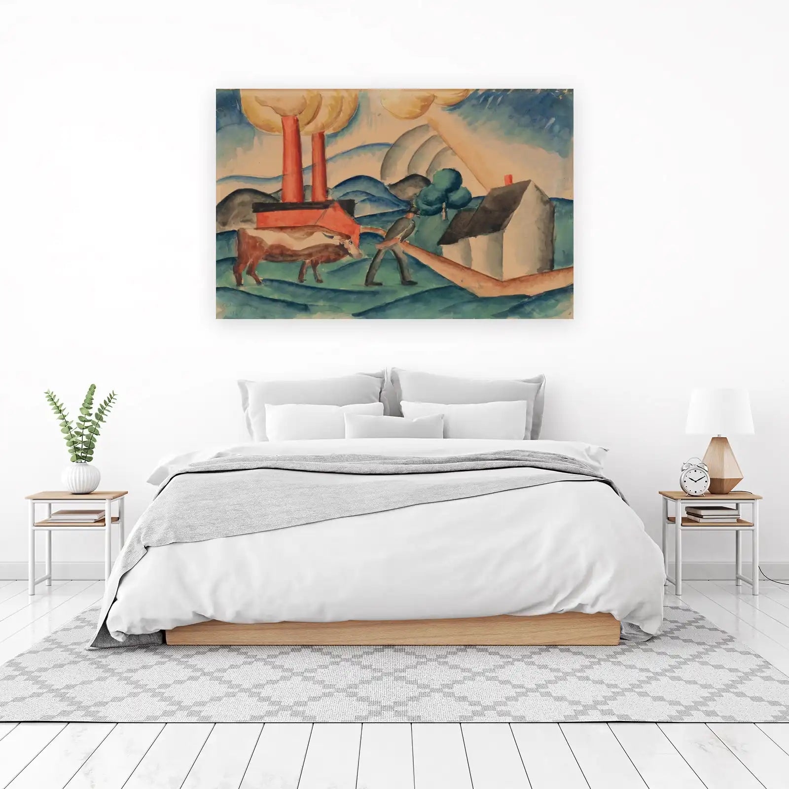 Abstract Farm Scene with Cow Wall Art