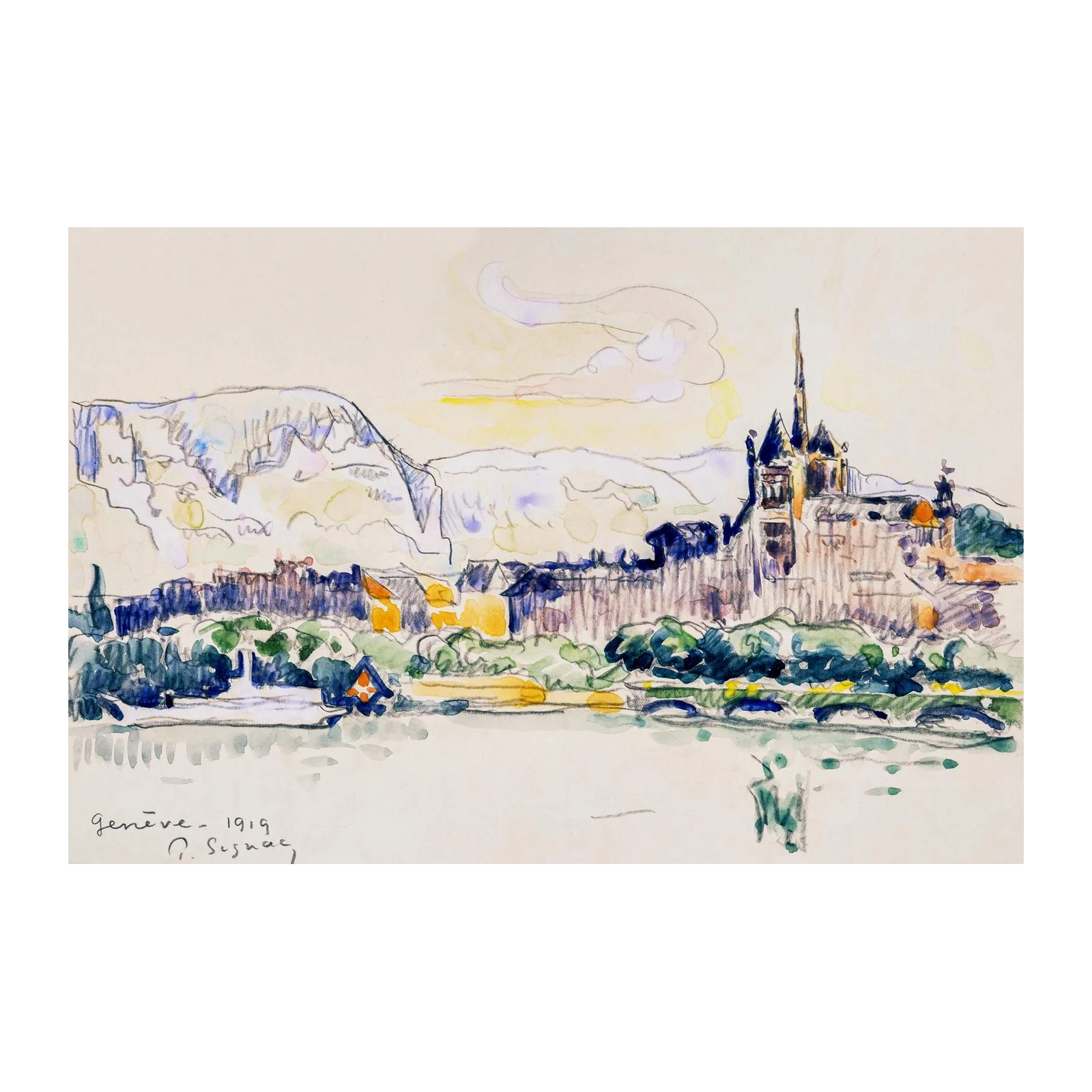 Geneva Skyline 1919 Neo-Impressionist Wall Art
