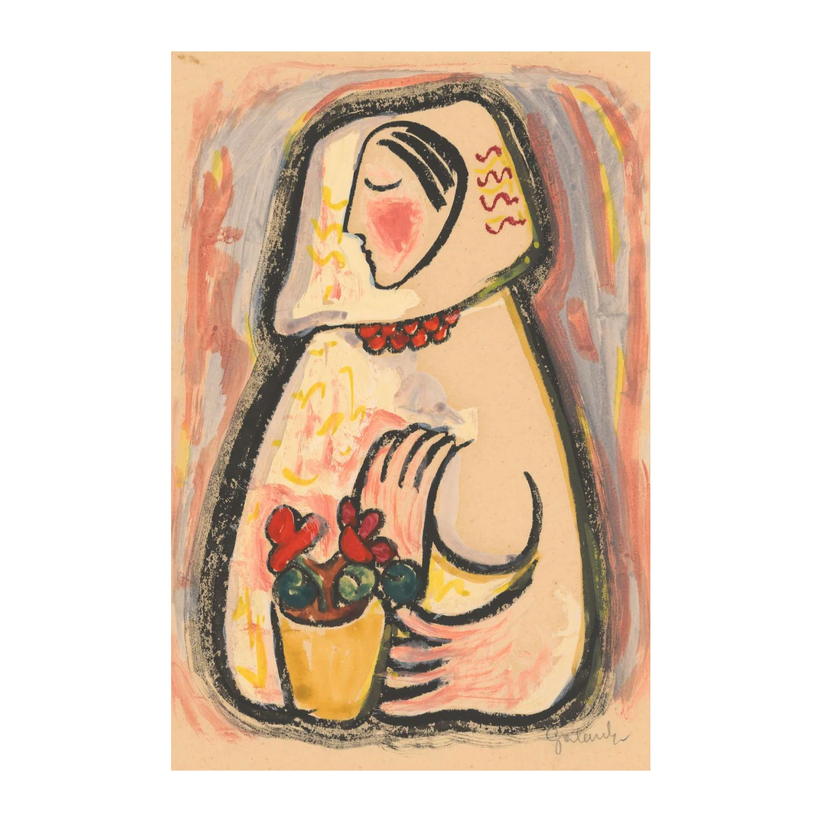 Serene Woman with Flowers Wall Art