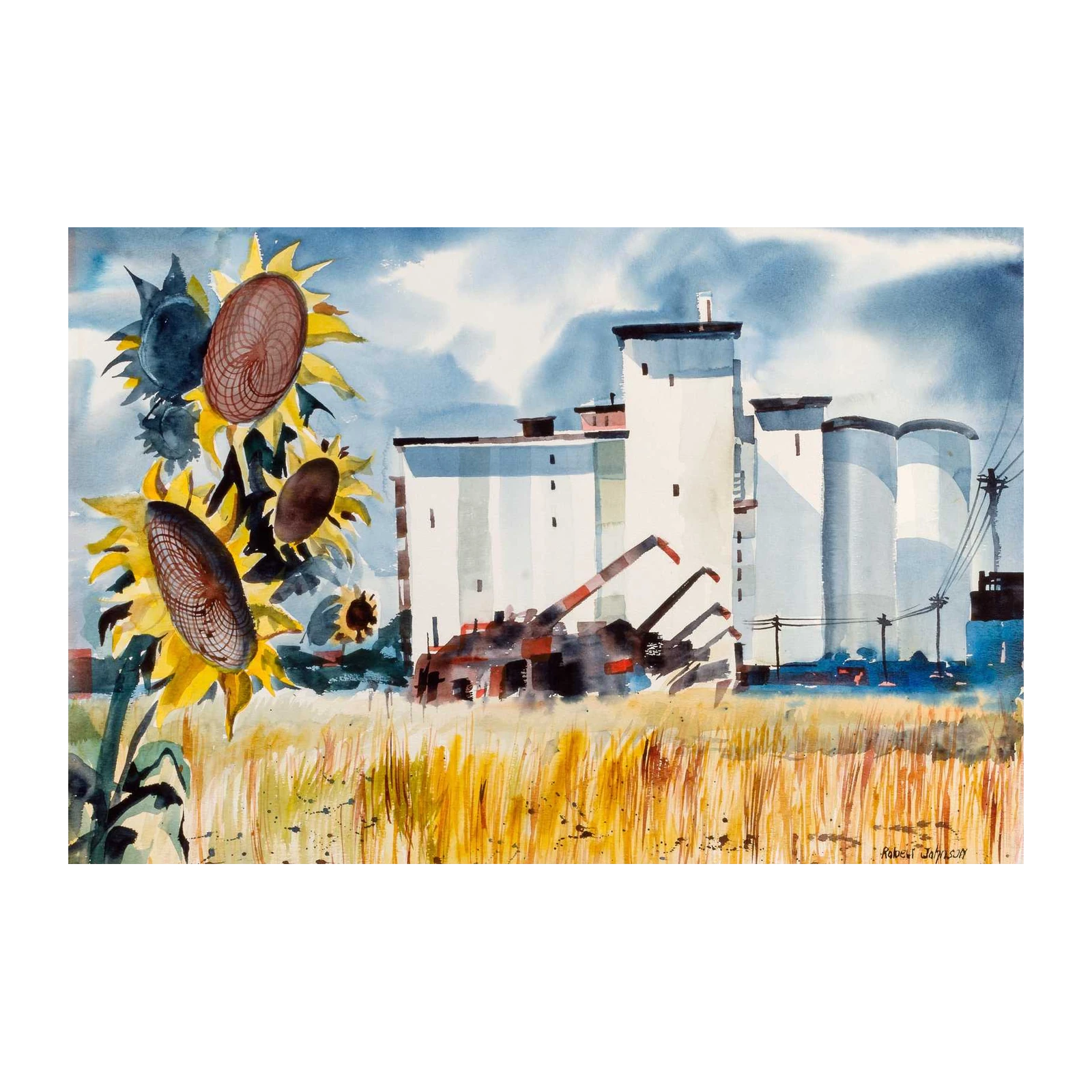 Vibrant Sunflower Industrial Landscape Wall Art
