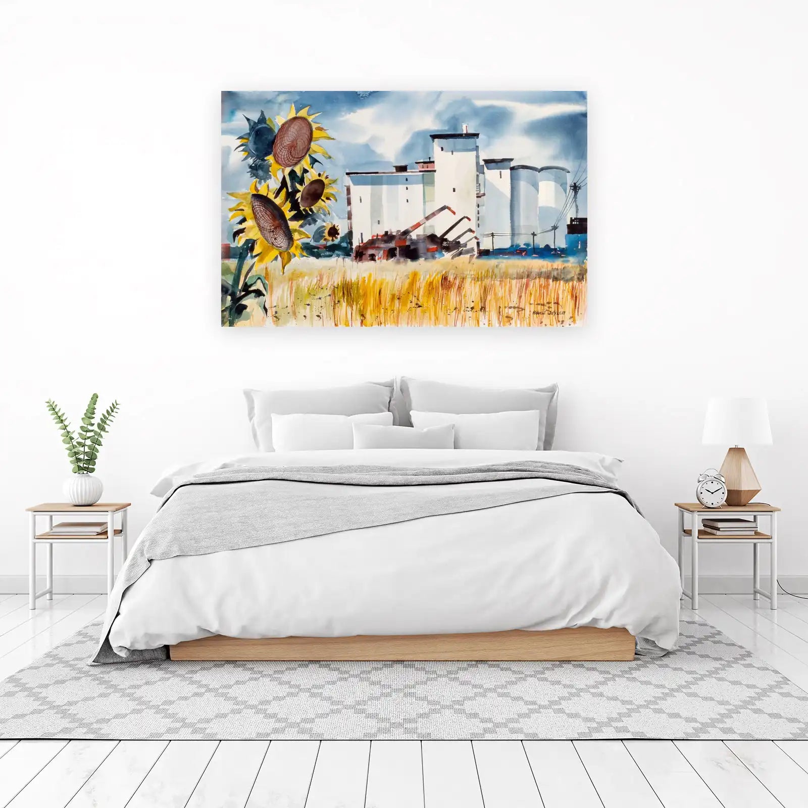 Vibrant Sunflower Industrial Landscape Wall Art