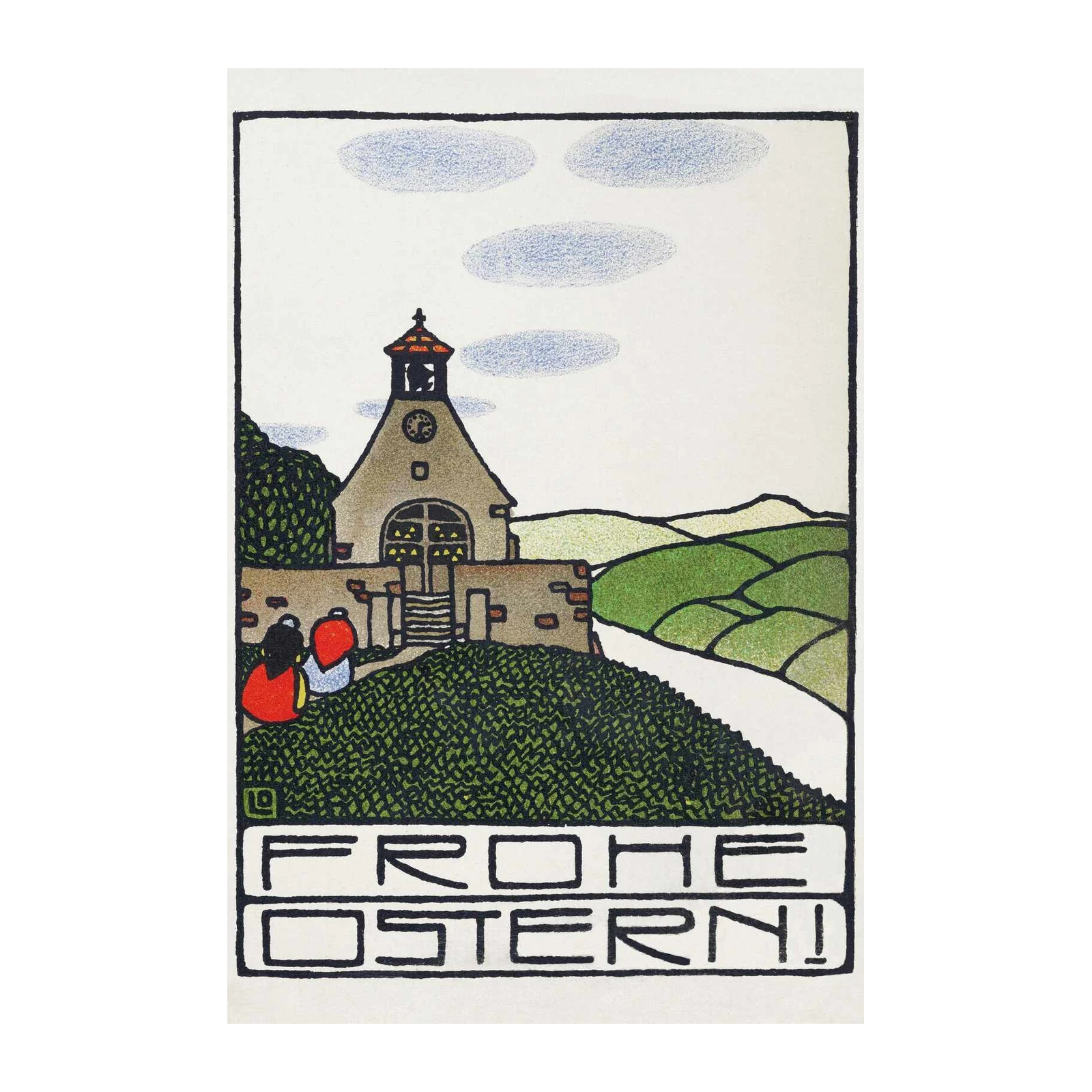Retro Easter Village Scene Wall Art