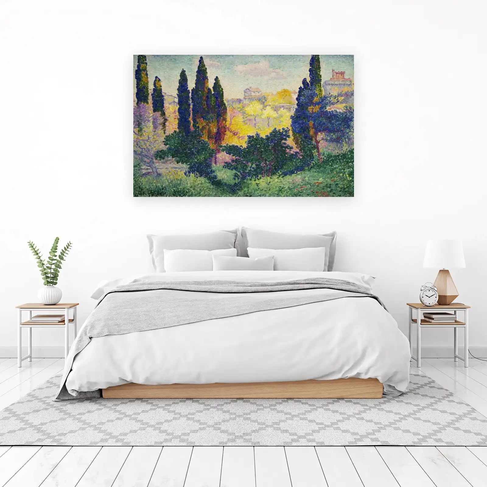 Pointillist Cypress Landscape Wall Art