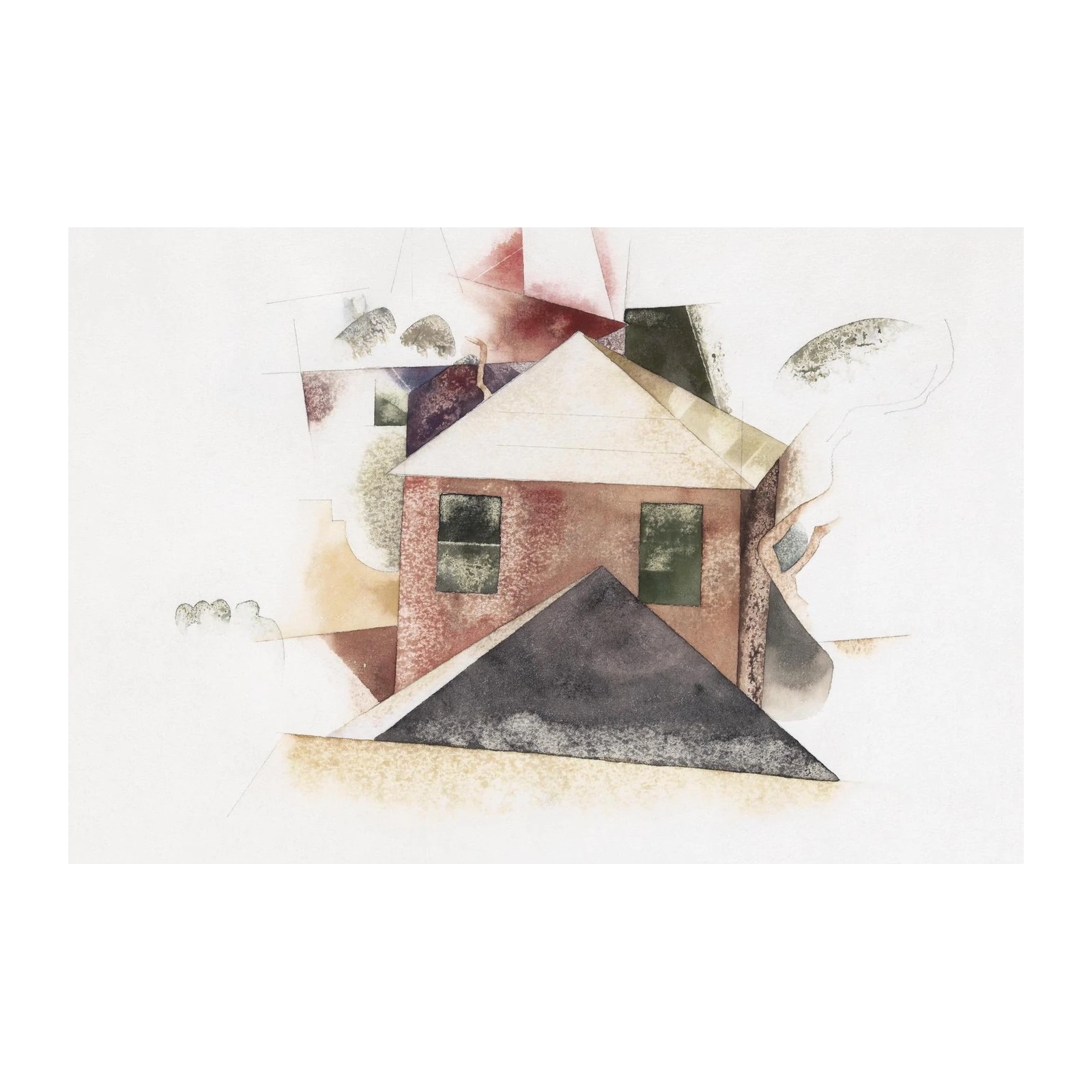 Abstract Geometric House Watercolor Wall Art