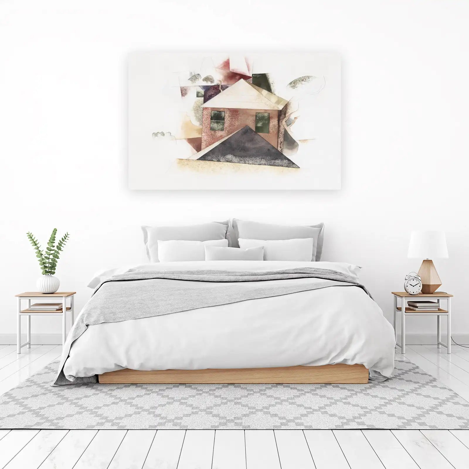 Abstract Geometric House Watercolor Wall Art