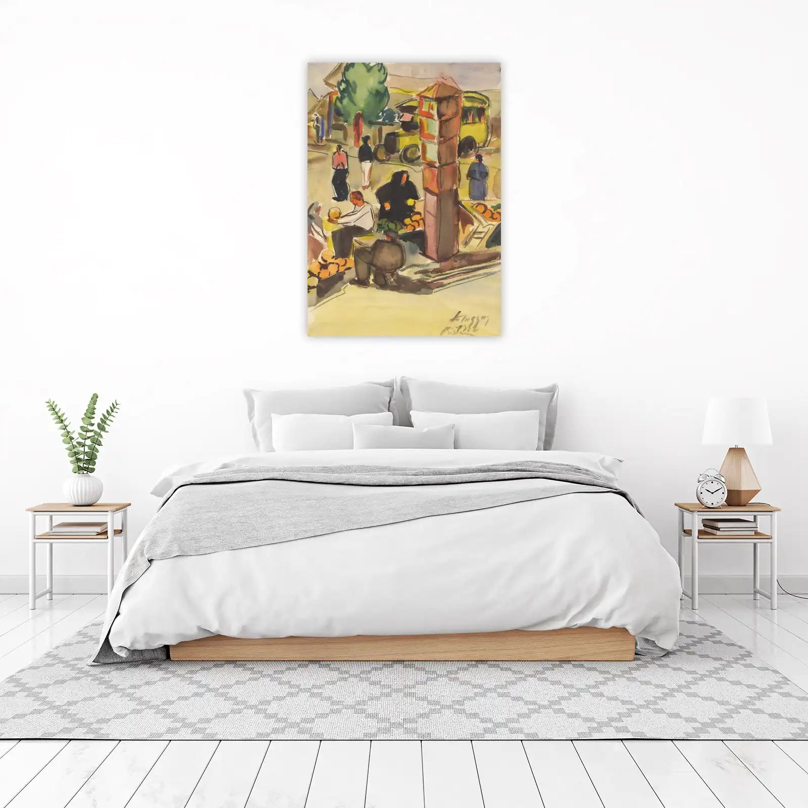 Vibrant Market Scene Watercolor Wall Art