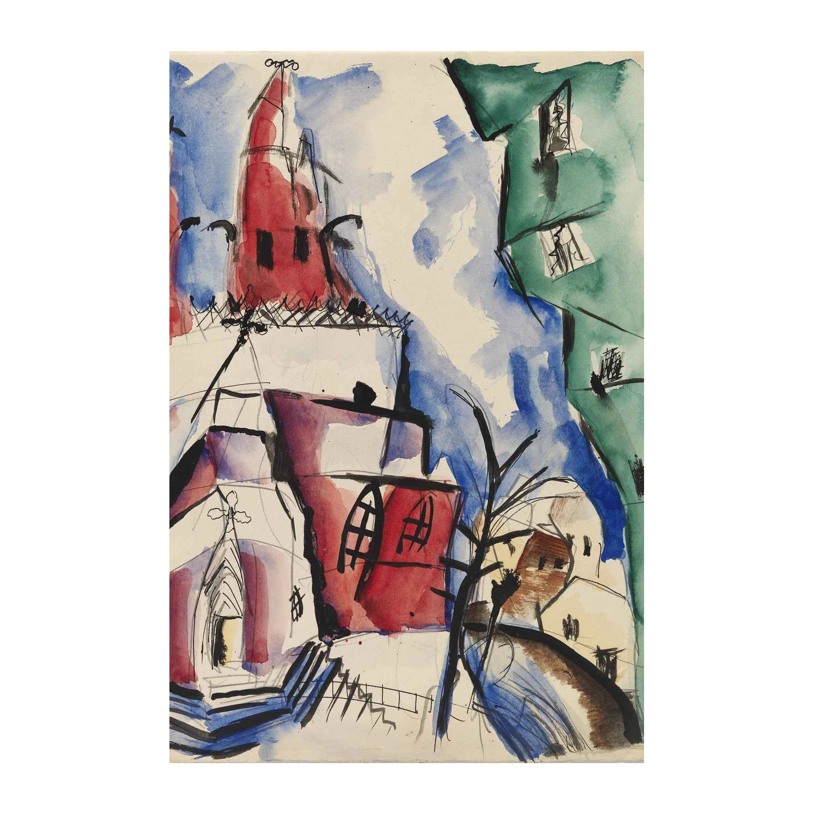 Abstract Cityscape Red Buildings Wall Art