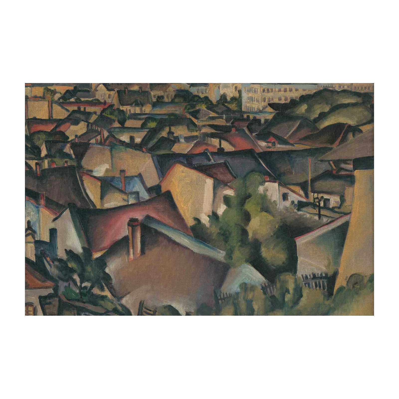Cubist Cityscape Rooftops Wall Art