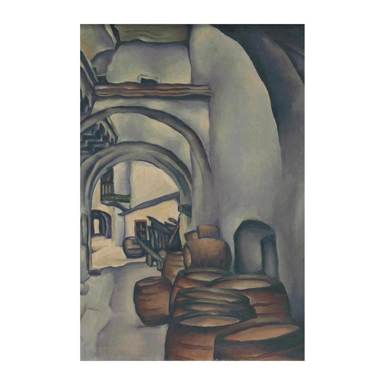 Vintage Alley Barrels Oil Painting Wall Art