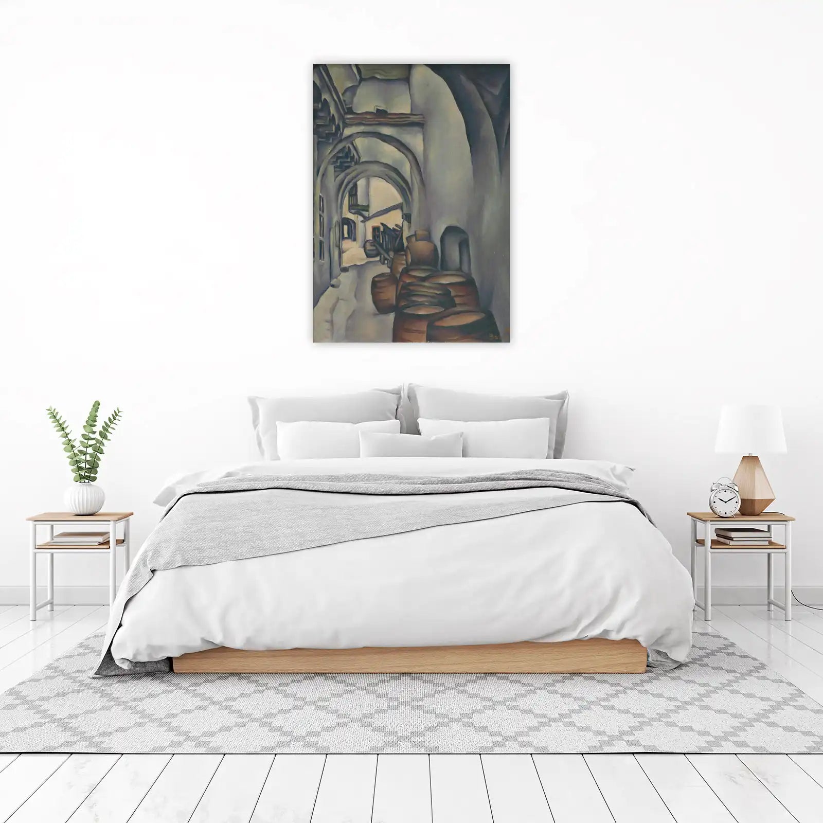 Vintage Alley Barrels Oil Painting Wall Art
