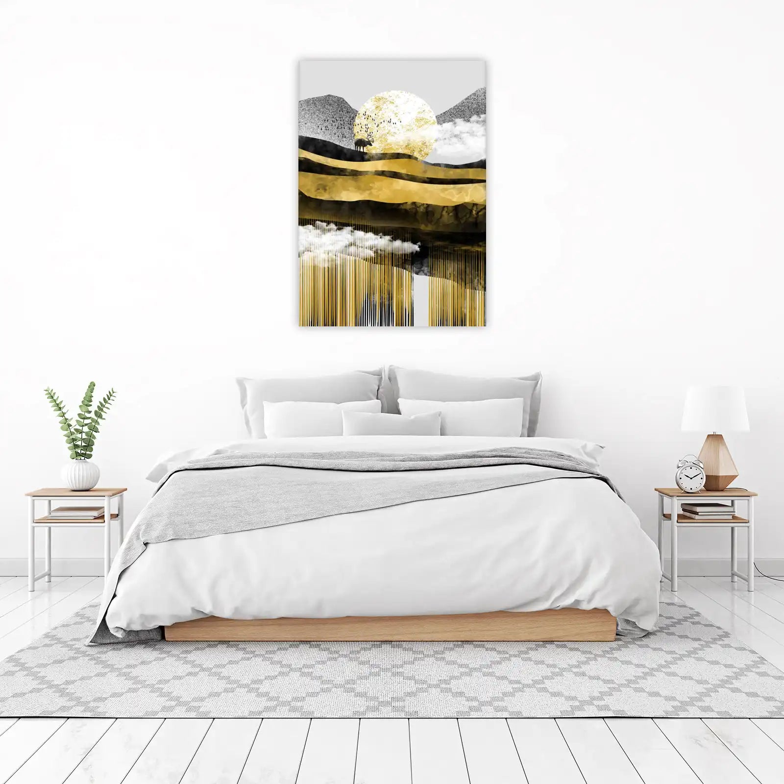 Majestic Deer Gold Sun Mountain Wall Art
