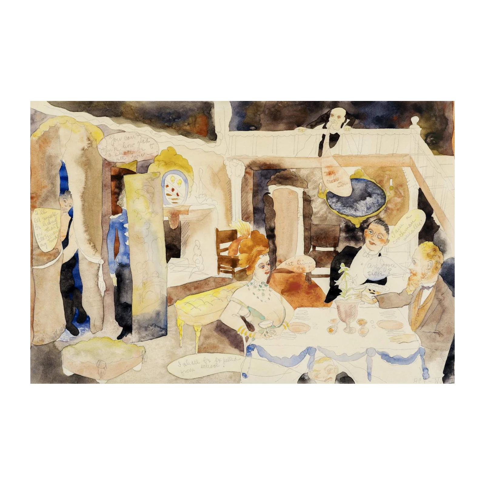 Whimsical Dinner Party Watercolor Wall Art