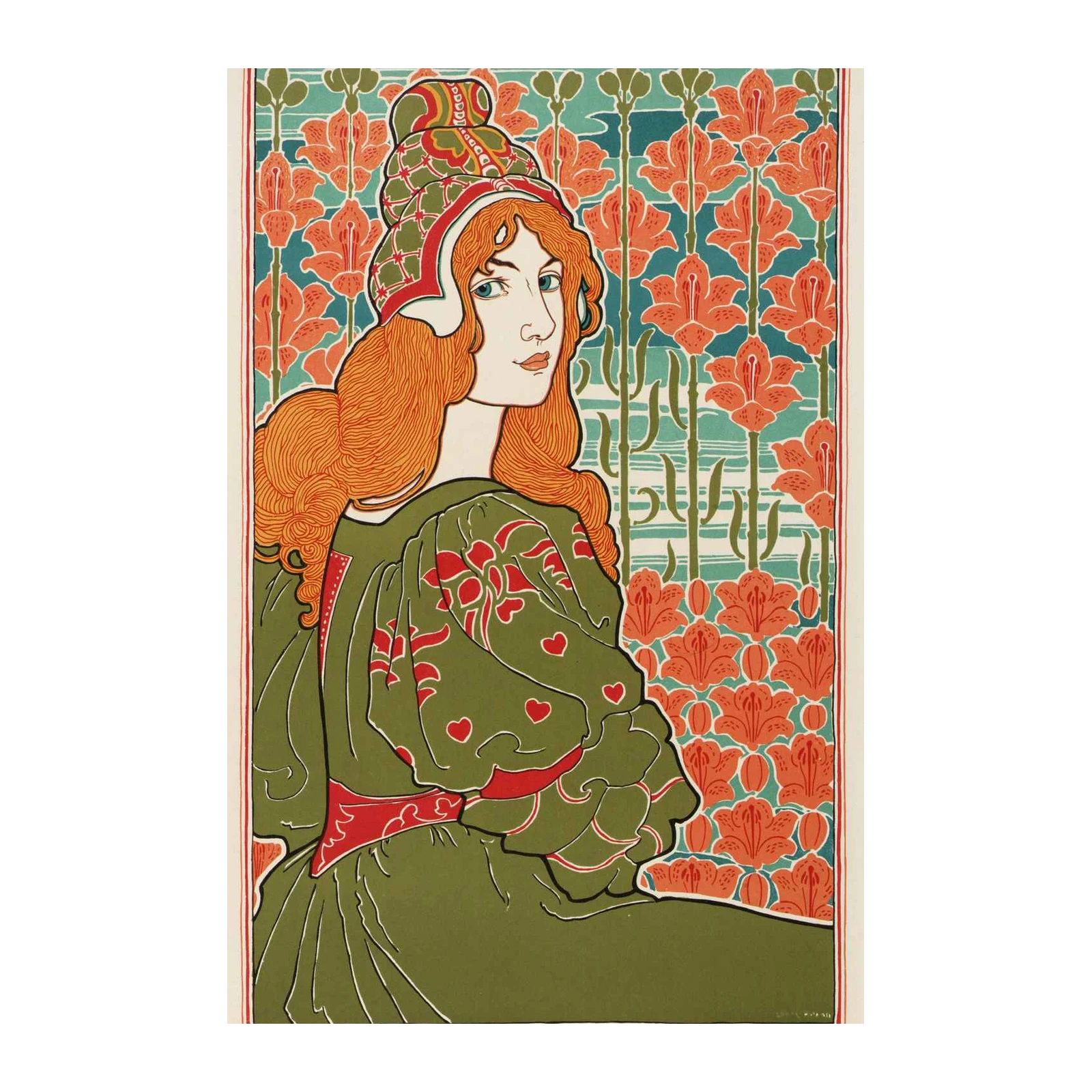 Art Nouveau Woman Lily Floral Wall Art