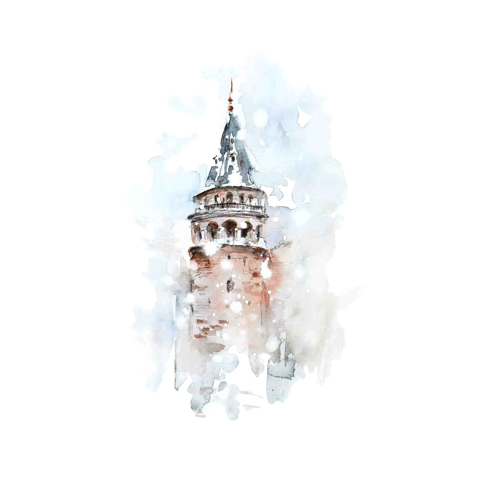 Galata Tower Watercolor Artwork Wall Art