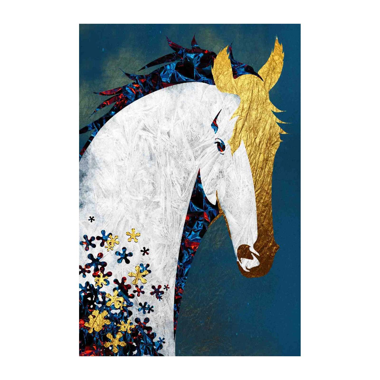 Majestic Horse Gold & Blue Foil Wall Art