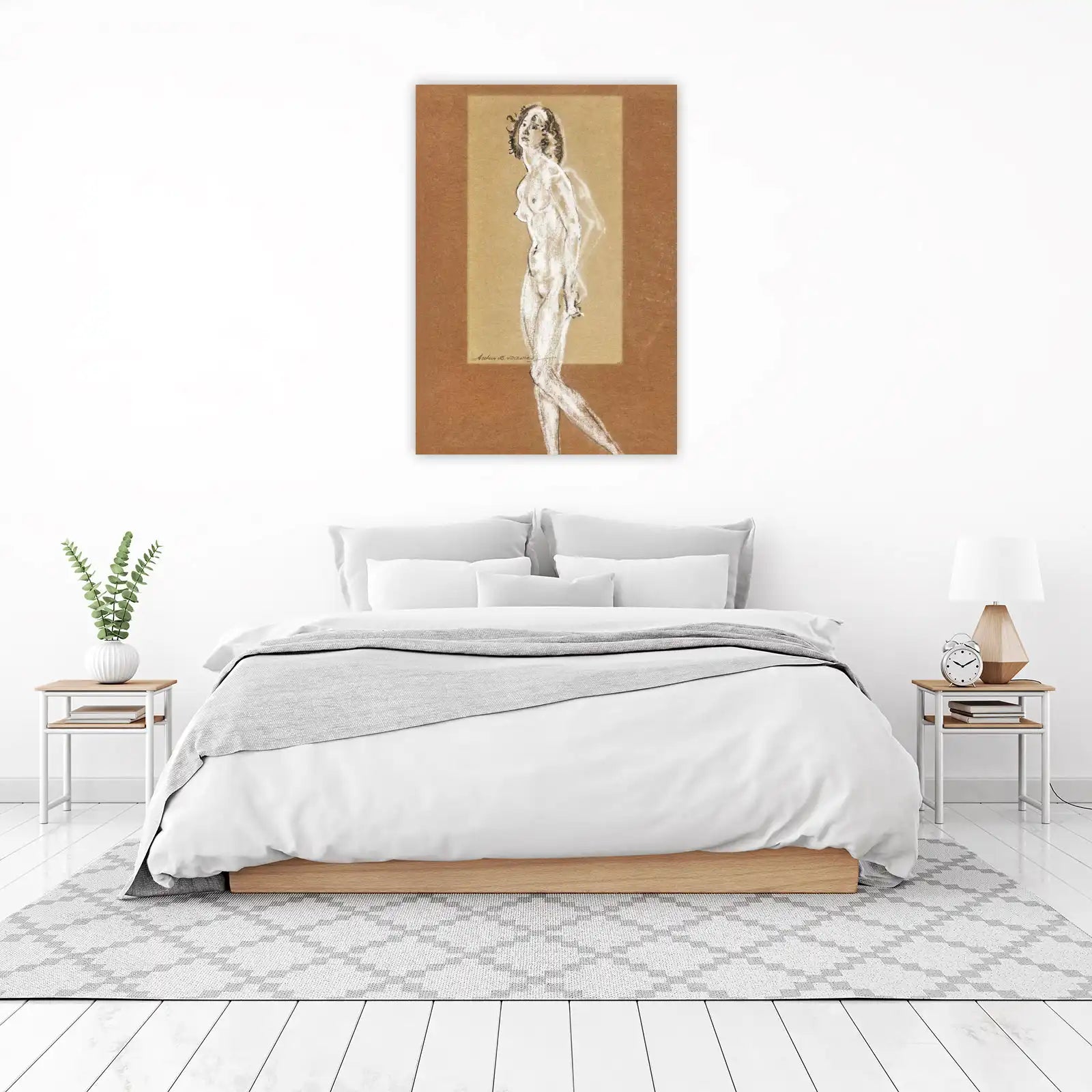 Elegant Nude Figure Study Charcoal Wall Art