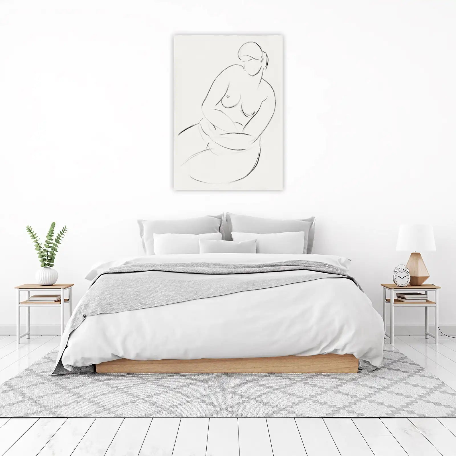 Minimalist Nude Figure Charcoal Sketch Wall Art