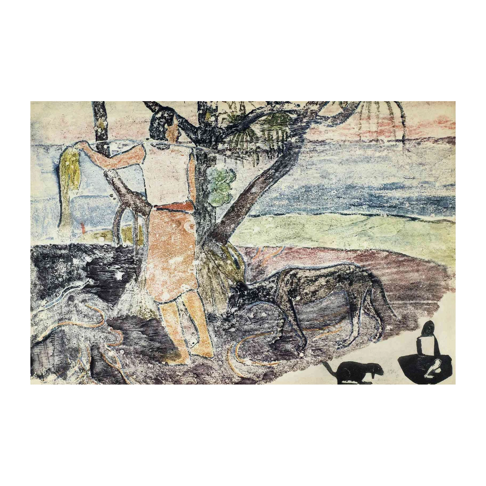 Tropical Scene with Figure & Dog Wall Art