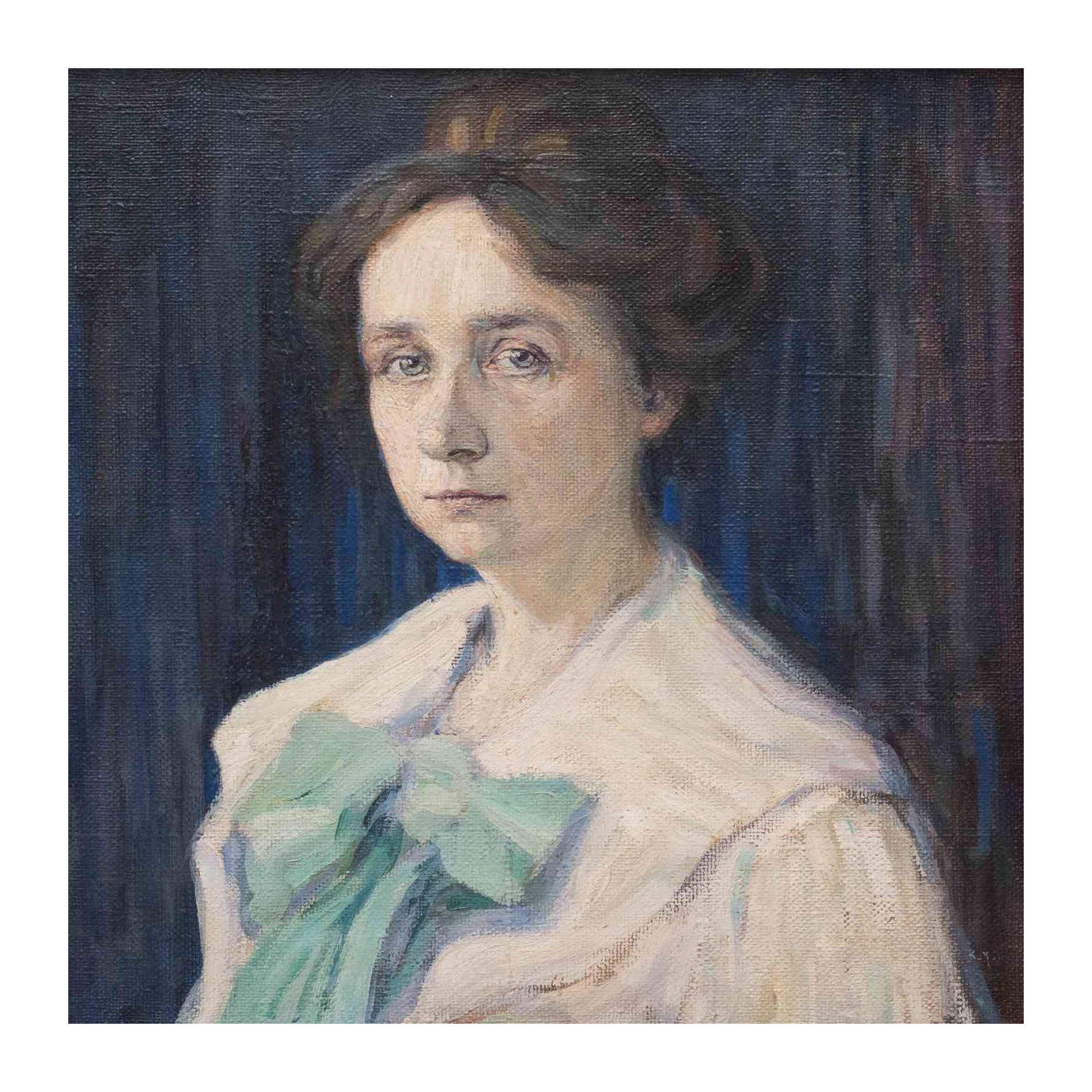 Elegant Portrait Woman Serene Blue Wall Art