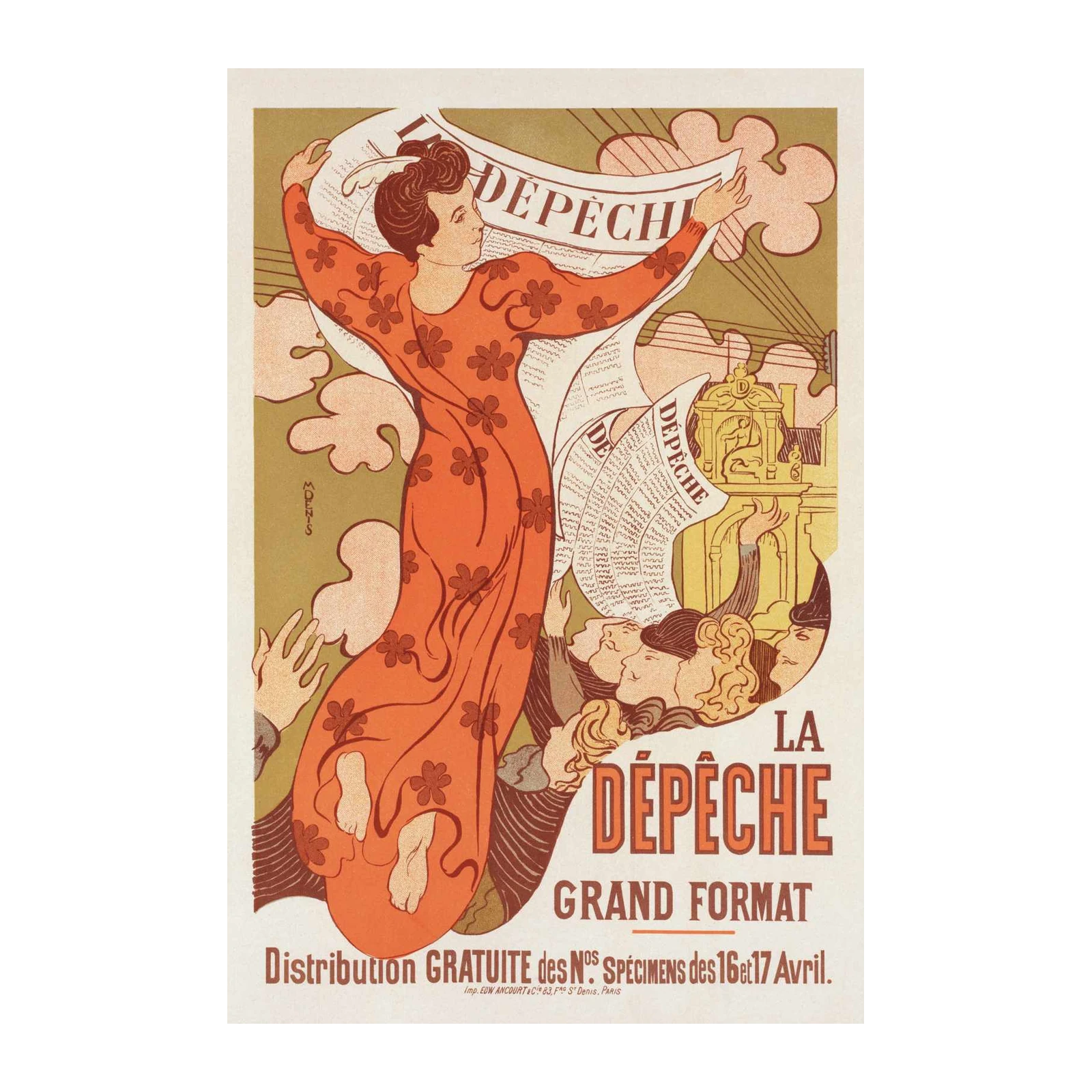 Vintage "La Dépêche" Art Nouveau Poster Wall Art