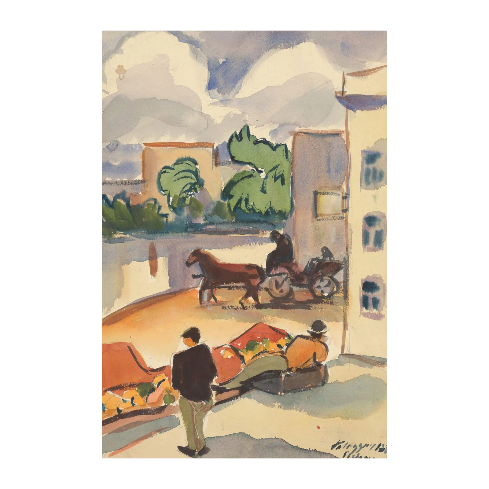 Urban Horse Carriage Scene Wall Art
