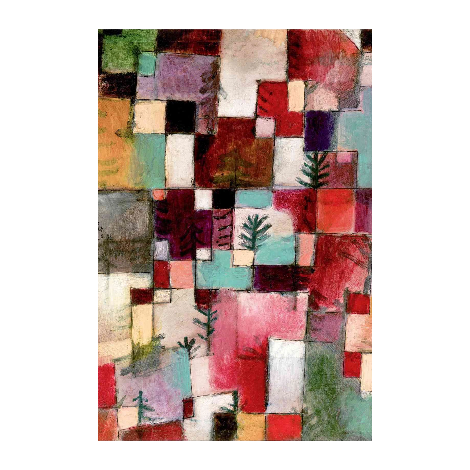 Abstract Garden Wall Art - Red & Green Art