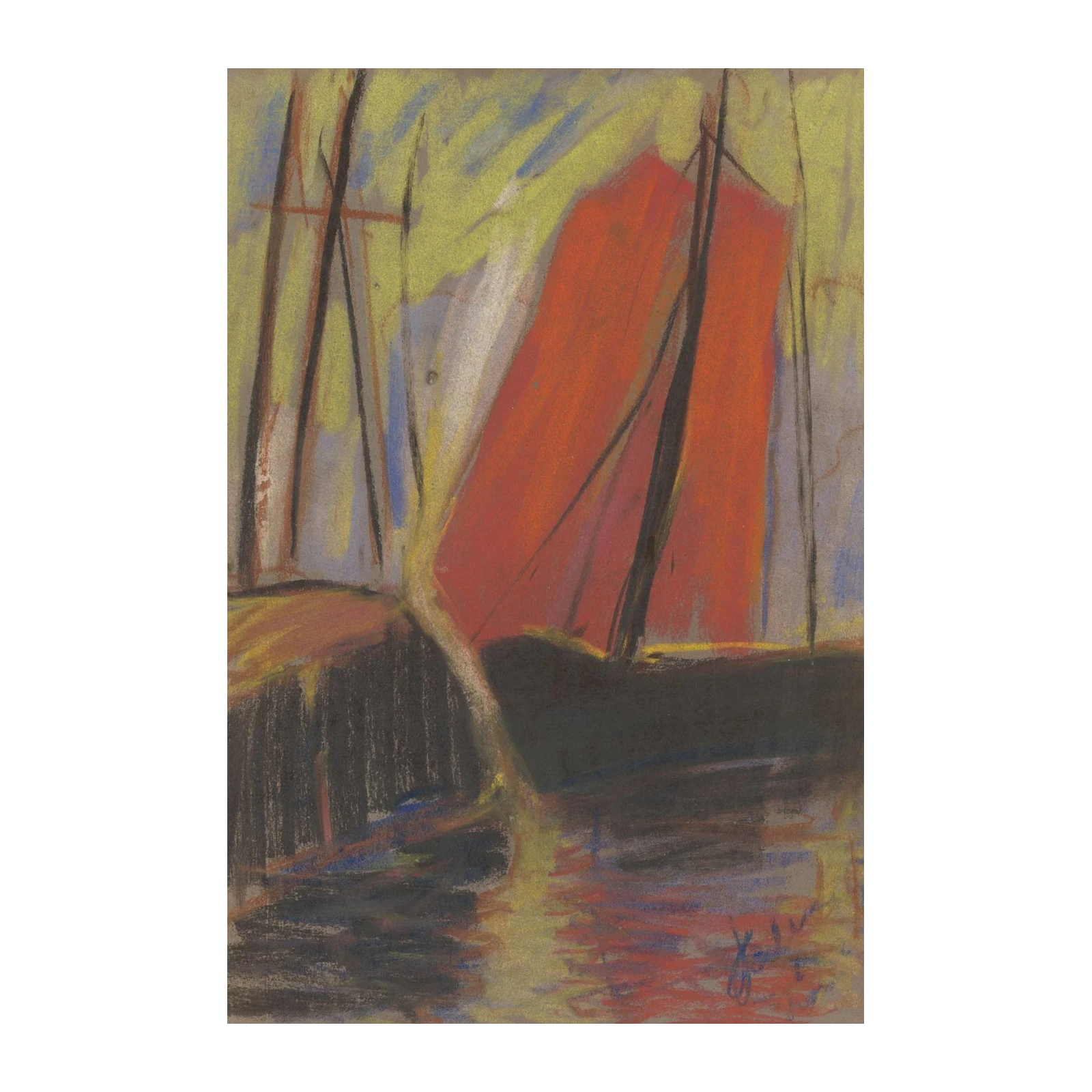 Vibrant Sailboat Seascape Pastel Wall Art