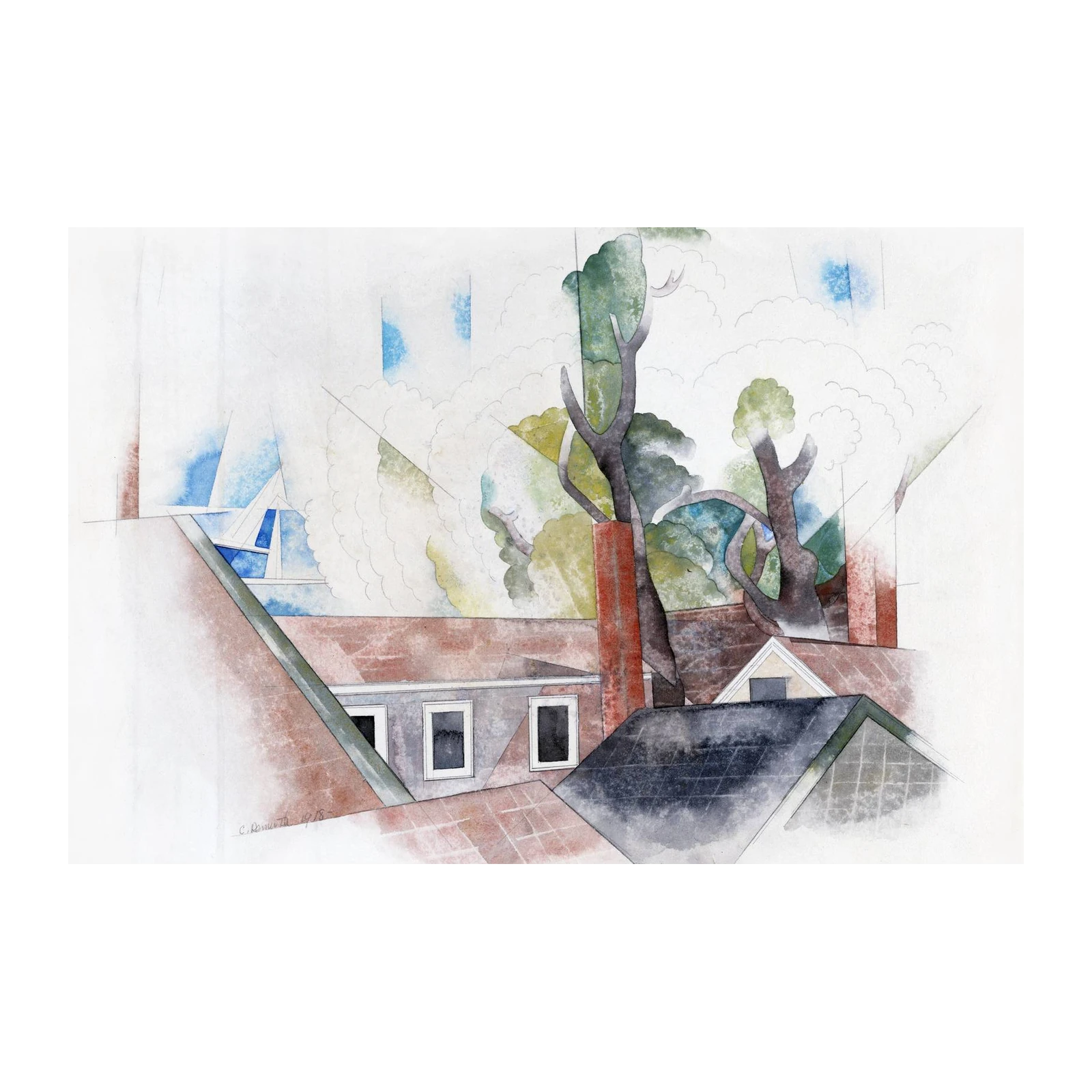 Abstract Rooftops & Trees Wall Art