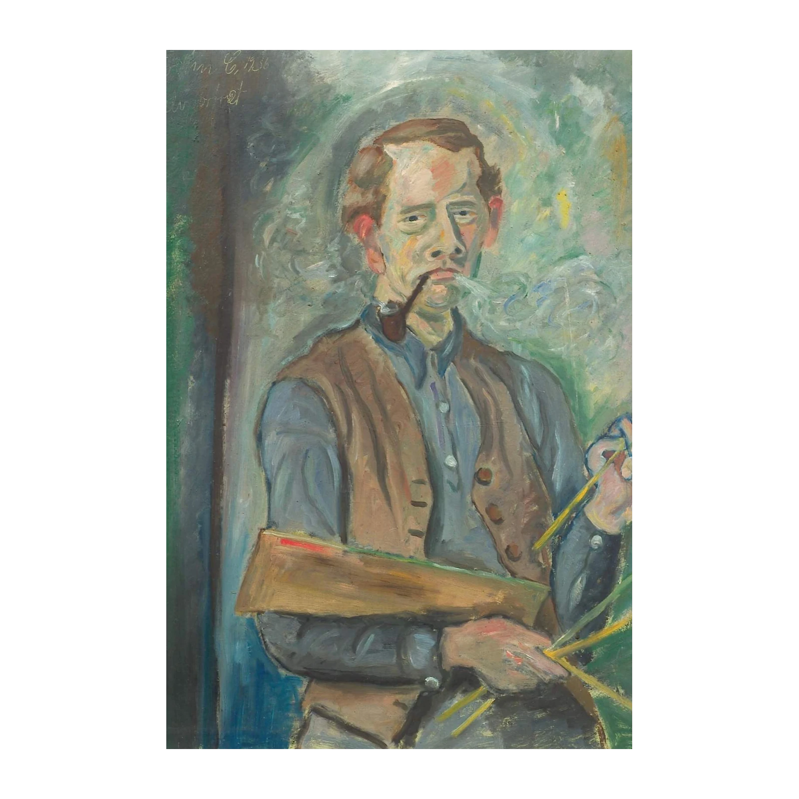 Expressive Artist Portrait Pipe Smoking Wall Art