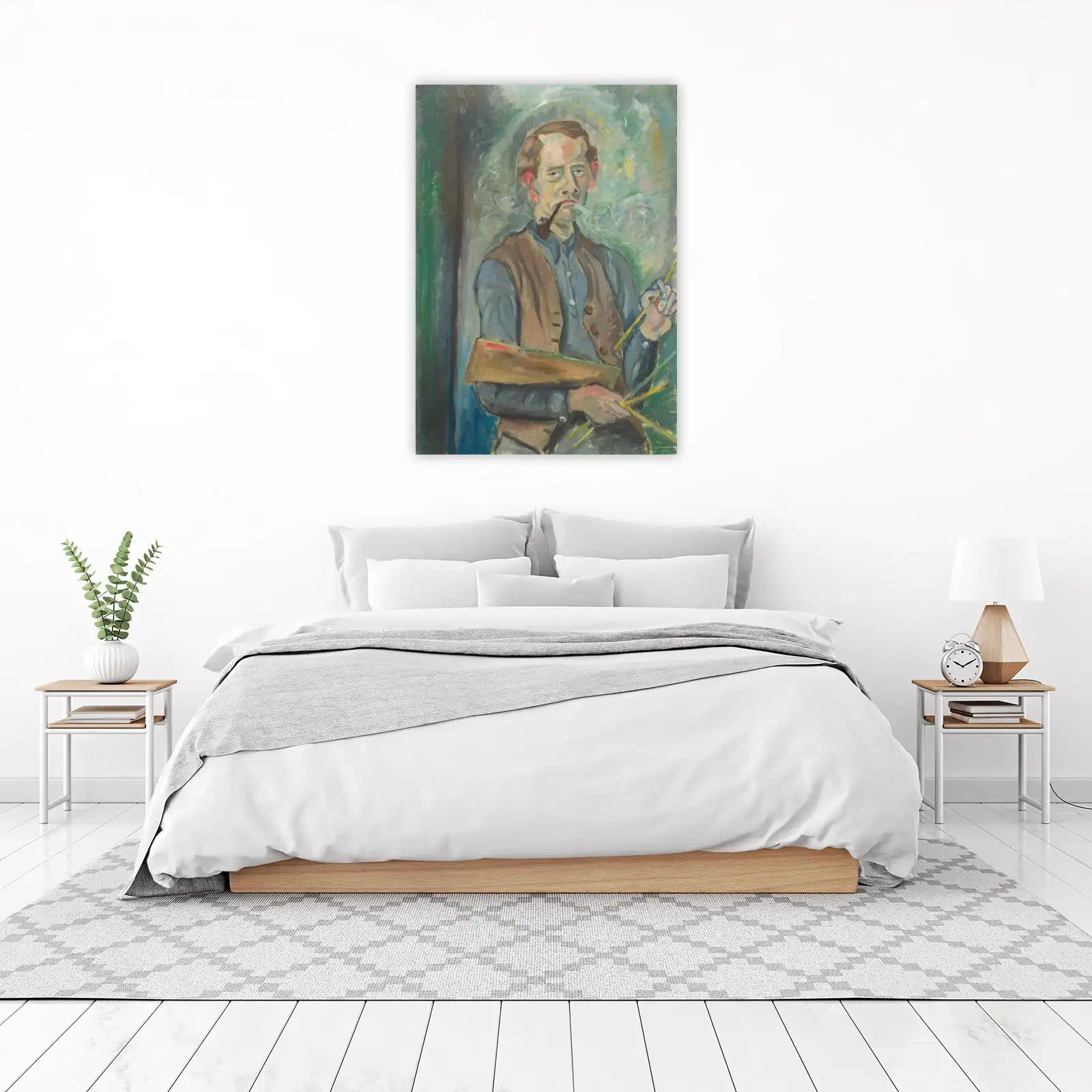Expressive Artist Portrait Pipe Smoking Wall Art