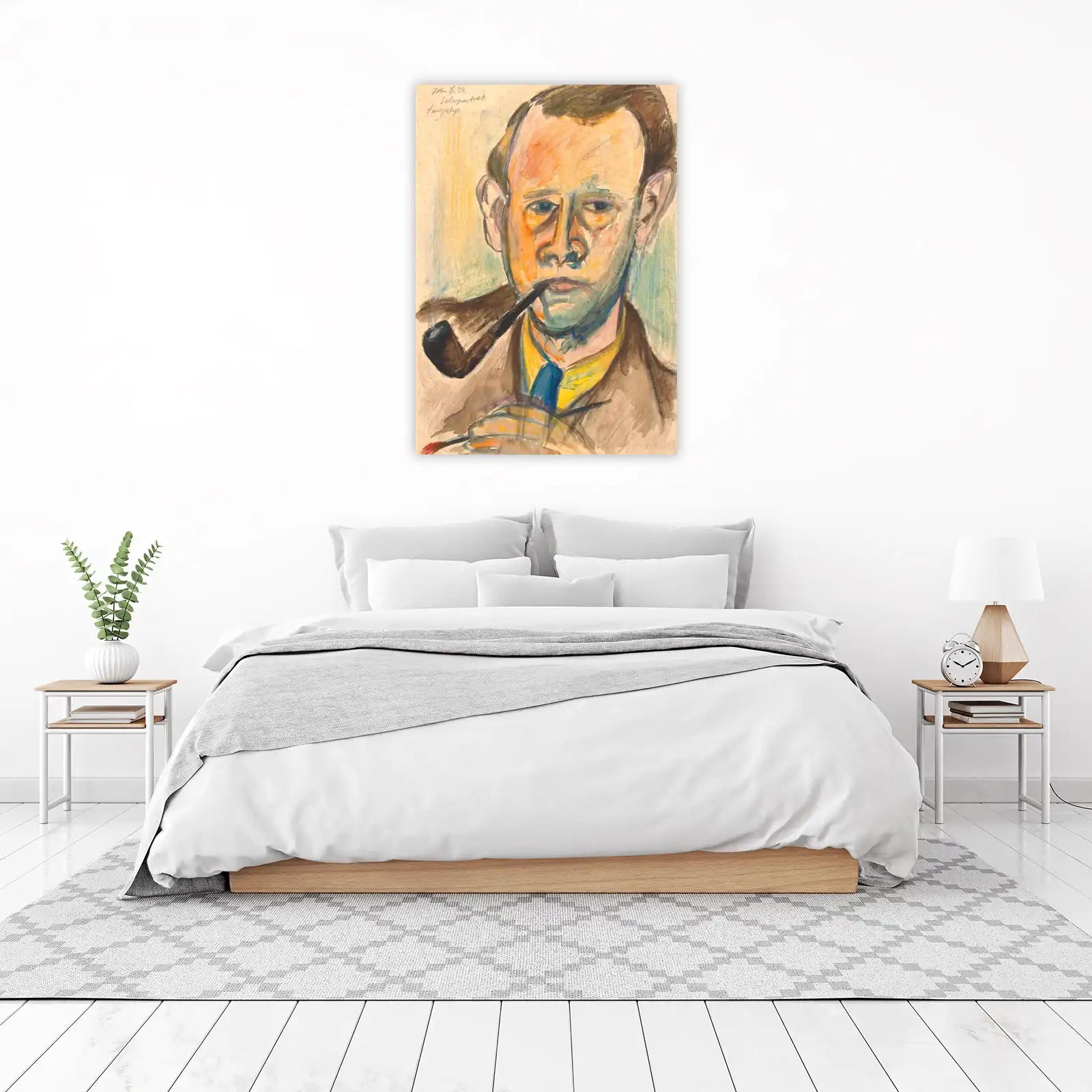 Intense Self-Portrait with Pipe Wall Art