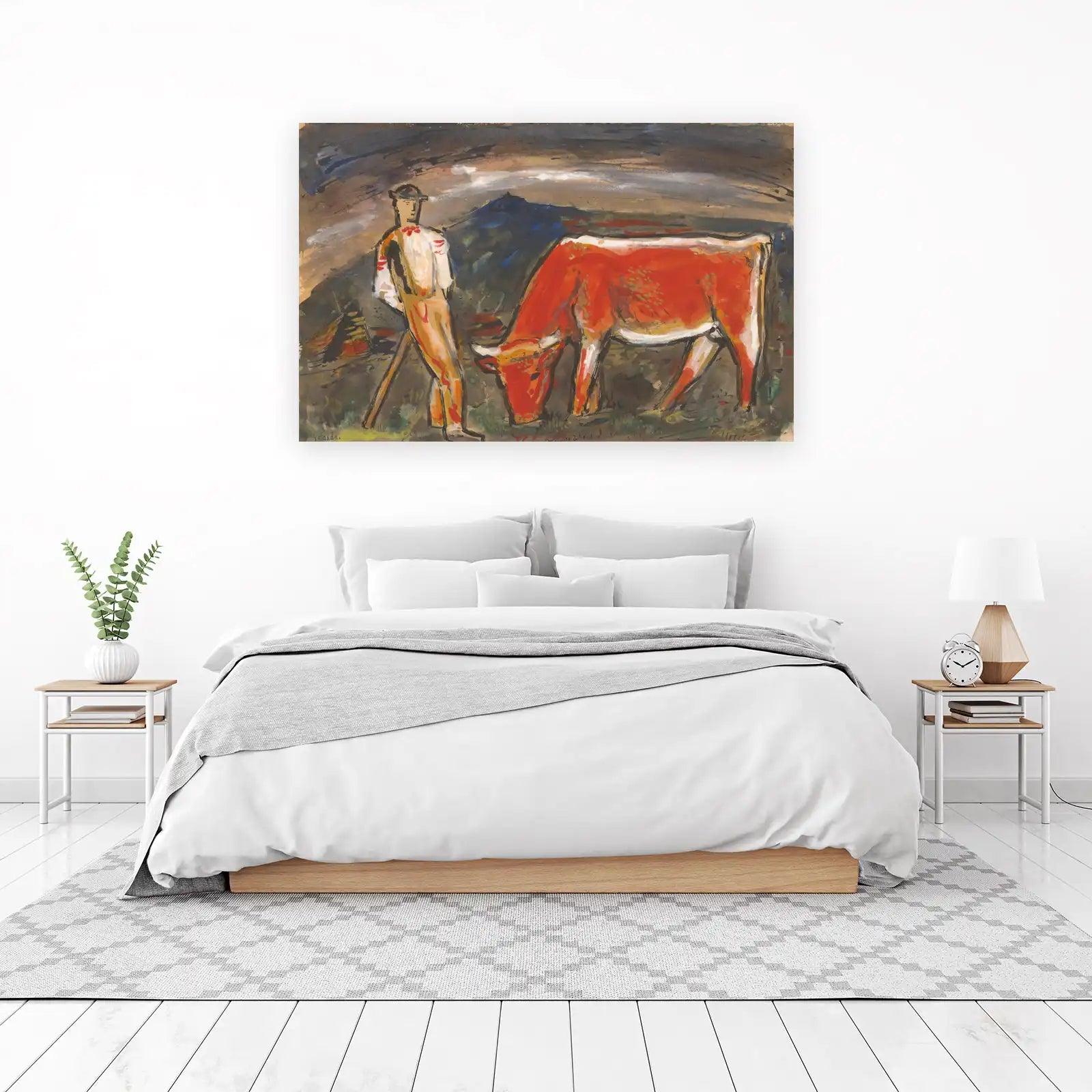 Vibrant Bull & Shepherd Folk Art Wall Art
